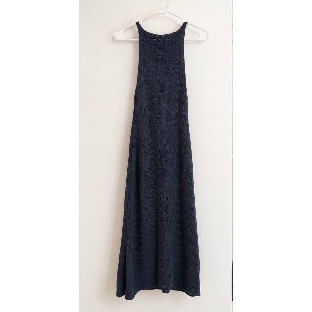 Beulah Style Navy Blue Knit Maxi Dress High Neck Sleeveless Large